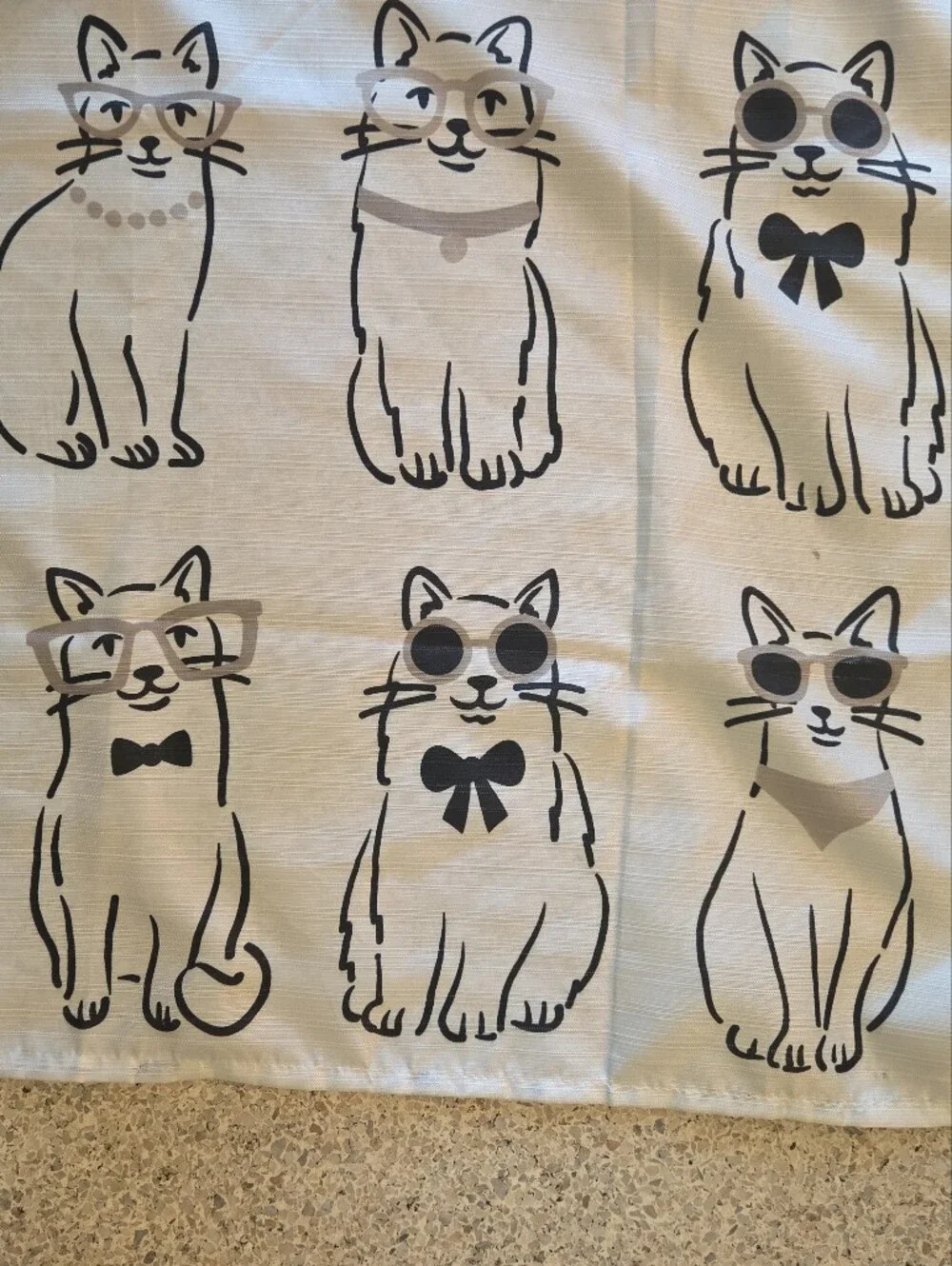 Deborah Connolly Cool Cat Pattern Fabric Shower Curtain Black White Gray